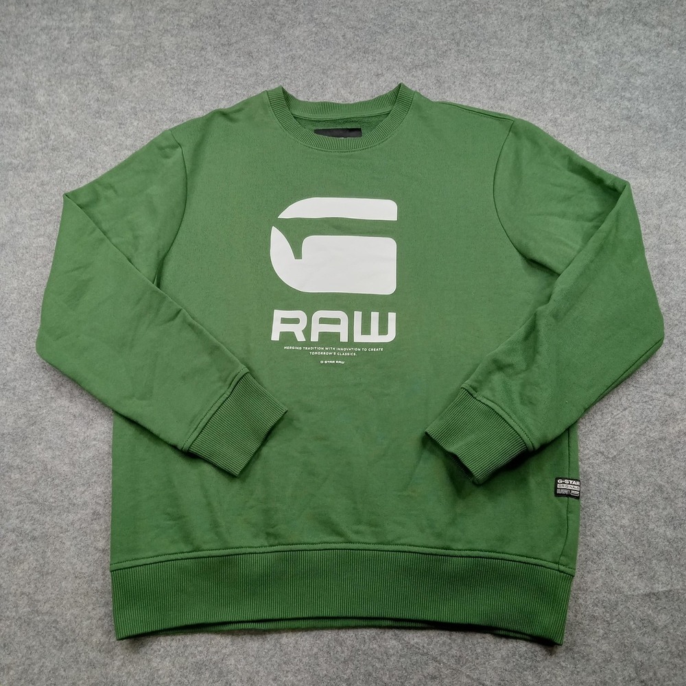 G Star RAW Sweatshirt Mens Large Green Crewneck Pullover Sweater Streetwear